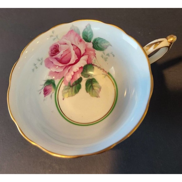 Paragon Double Warrant Cabbage Rose Teacup w/Pale Blue/Pink Gold, Footed - Picture 2 of 5